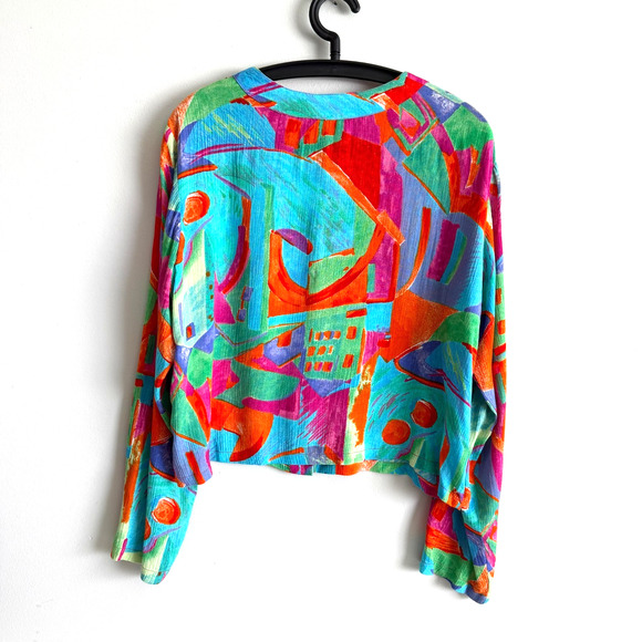 Key Lime Pie Womens Large Multicolor Cardigan Blouse Boho Festival Colorful Art - Picture 2 of 16